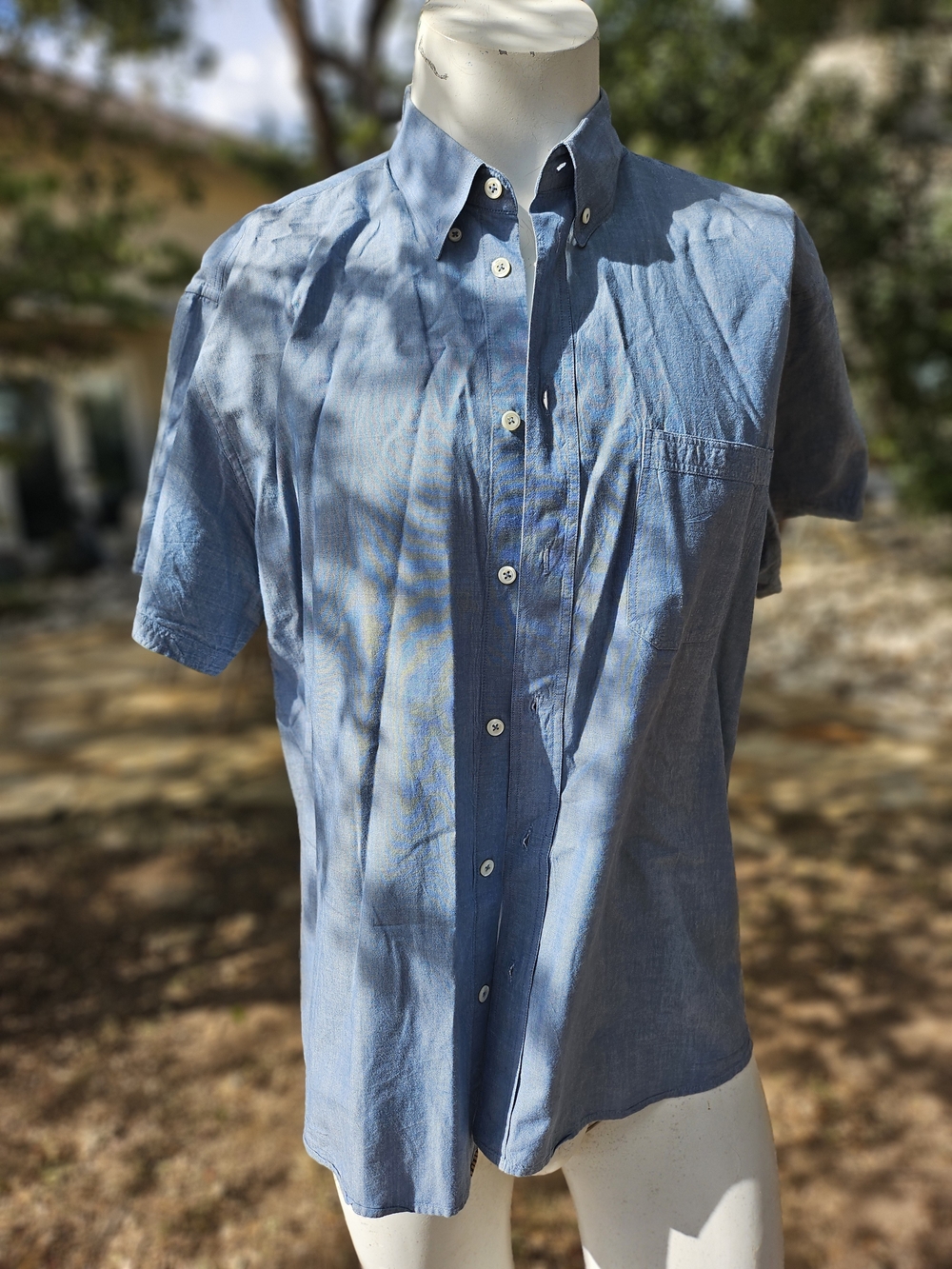 Billy Reid Light Blue Chambray Short-Sleeve Button-Down Shirt XL